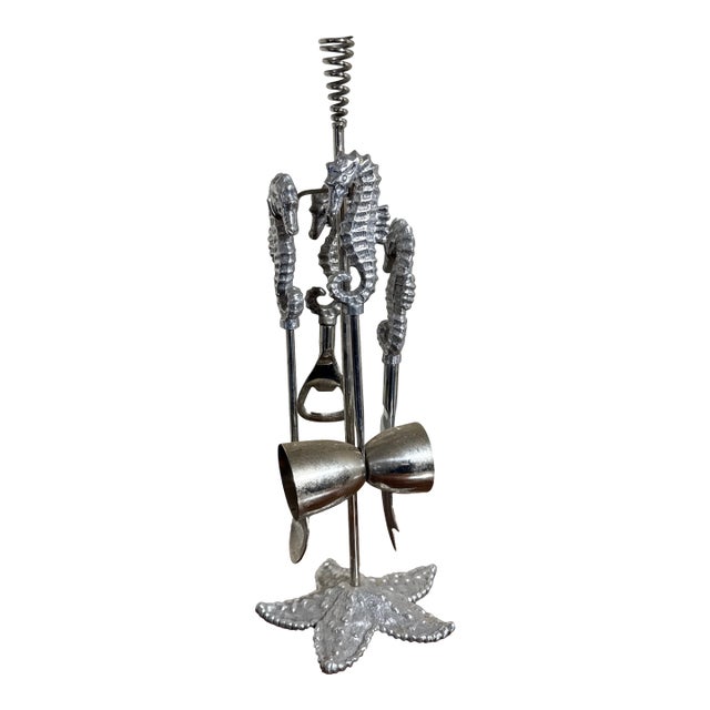 Vintage Nautical Seahorse Barware Tool Set For Sale