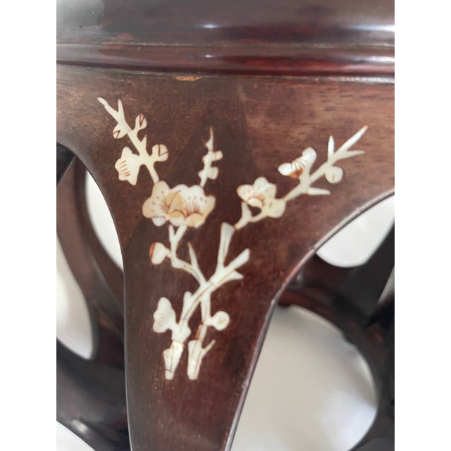 Mid 20th Century Chinese Hardwood Melon Shape Garden Seat Side Table With Mother of Pearl Inlay For Sale - Image 4 of 10