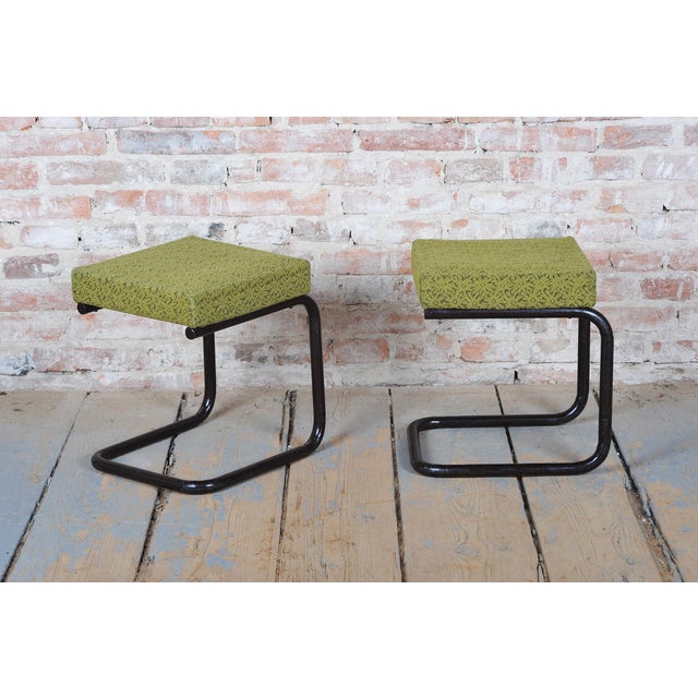 Czech Bauhaus Stools in Tubular Steel, 1930s, Set of 2 For Sale - Image 4 of 9