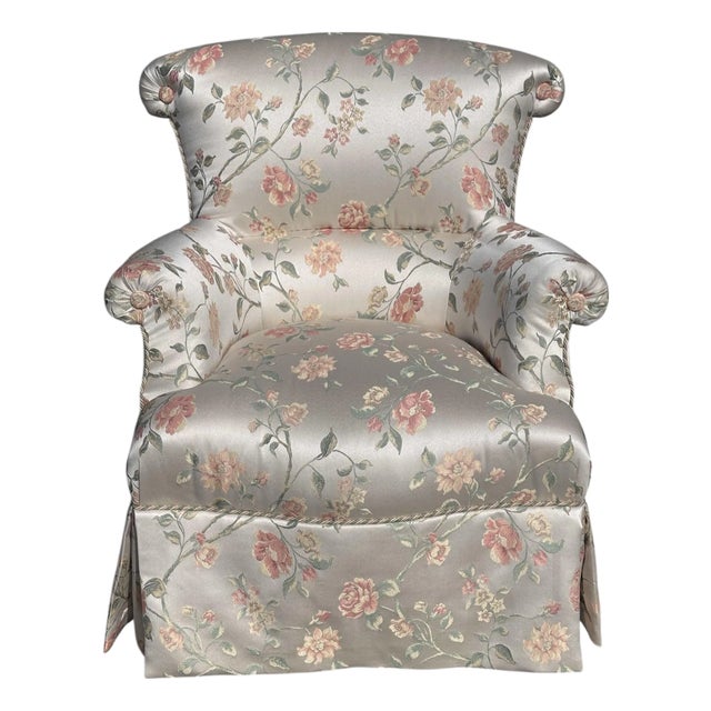Scalamandre Silk Floral Upholstered Swivel Slipper Chair - Joanne Carson Estate - 1 of 2 For Sale
