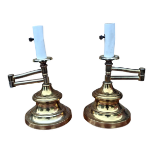 Mid 20th Century Pair of Mid Century Brass Swing Arm Table Lamps