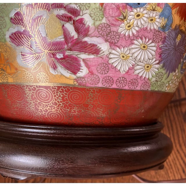 Mid 20th Century Japanese Satsuma Ceramic Floral Table Lamp For Sale In Washington DC - Image 6 of 8