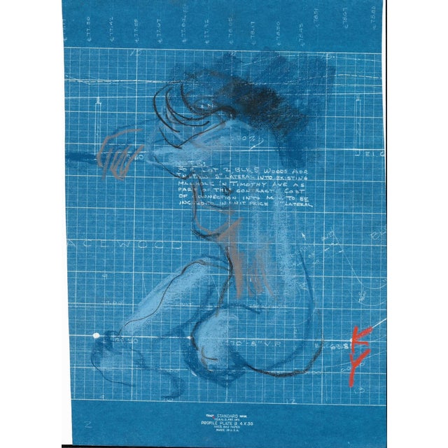1968 pastel drawing of a female nude on blueprint paper by artist Katherine Yares. This comes from her student portfolio...