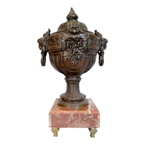 19th Century French Urn on Marble Pedestal
