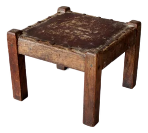 Antique Early American Upholstered Wood Footstool