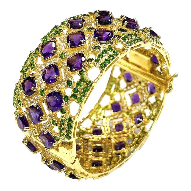 Bochic “Capri” Vintage Amethyst & Multi Color Gem & Cuff - 18K Gold & Silver For Sale