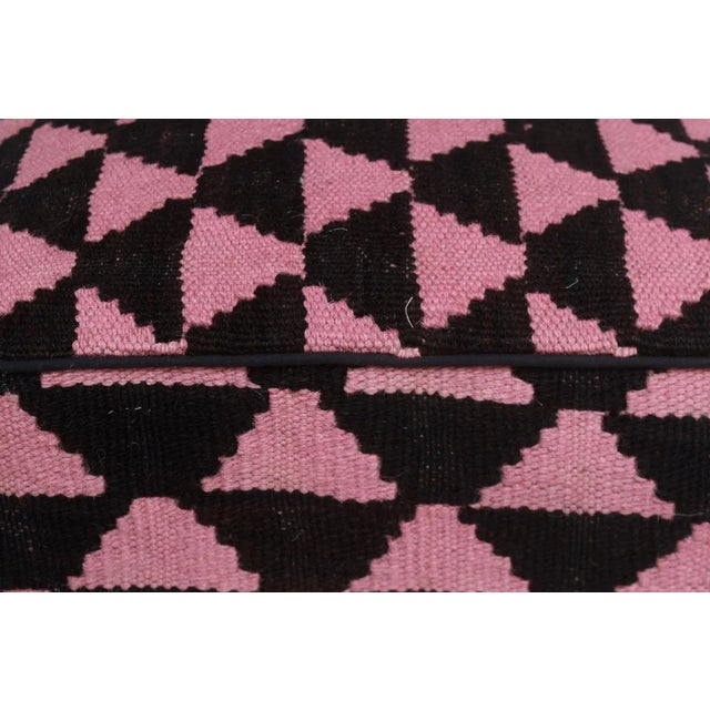 Shabby Chic Black/Pink Kilim Upholstered Handmade Ottoman For Sale In New York - Image 6 of 8