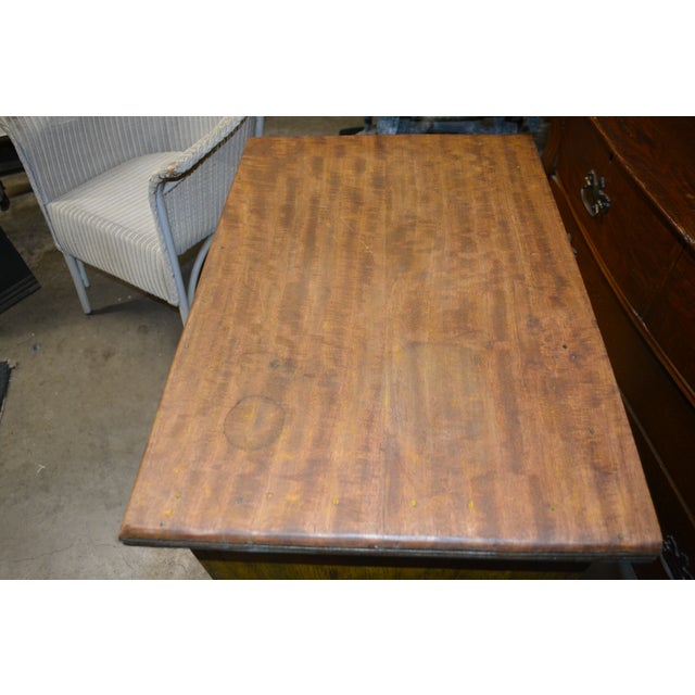 1990s 1990s Rustic Heavy Wooden Cabinet / Nightstand W/ Green Trim Patina & Single Glass Door For Sale - Image 5 of 18