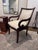 Ivory Pair of Custom Dark Wood Scroll Arm Accent Chairs – Greek Key Upholstery For Sale - Image 8 of 9