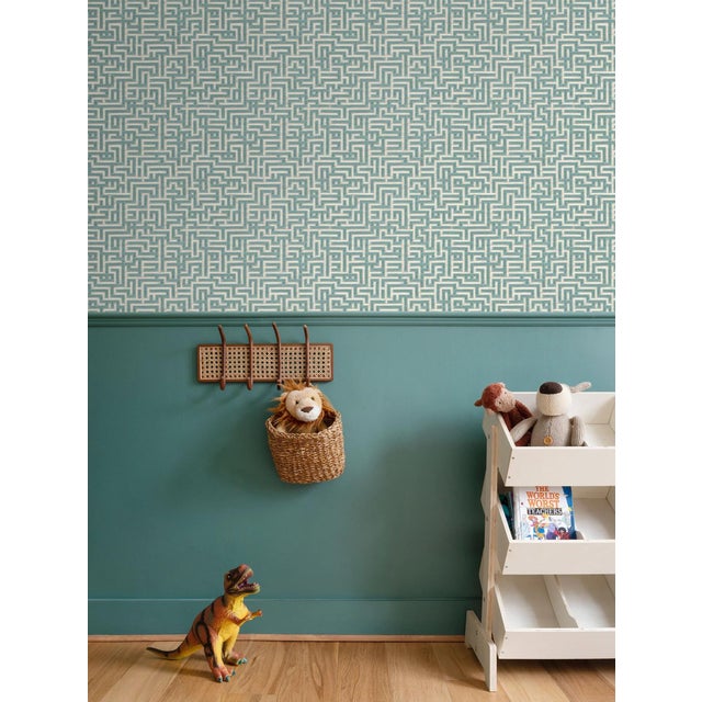 2020s Bronte Ribbon Maze Removable Wallpaper – Seaglass Blue Single Roll For Sale - Image 5 of 6