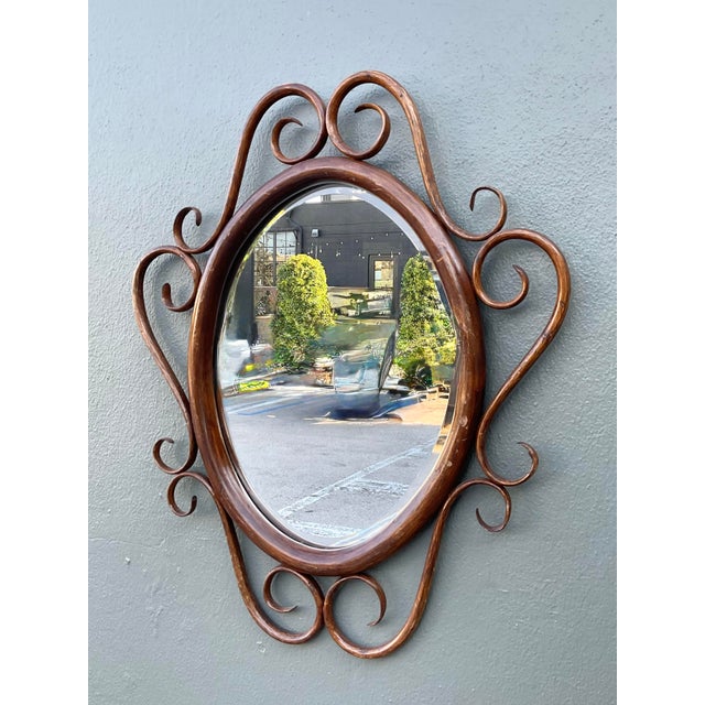 Mid-Century Modern Vintage Bent Rattan Mirror For Sale - Image 3 of 12