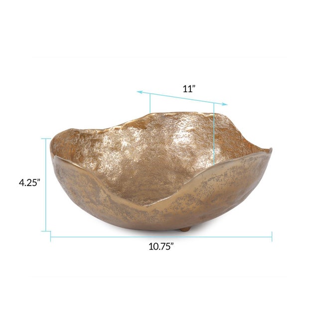 Gold Round Bowl Uneven Rough Gold Finish -LG For Sale - Image 8 of 10