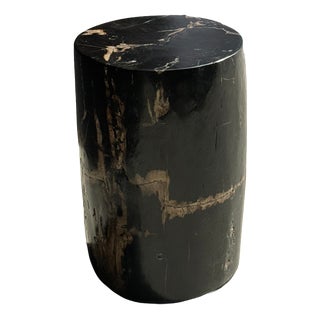 Small Side Table in Black Petrified Wood with Striates and Beige Lower Side For Sale