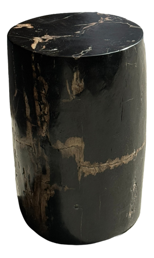 Small Side Table in Black Petrified Wood with Striates and Beige Lower Side