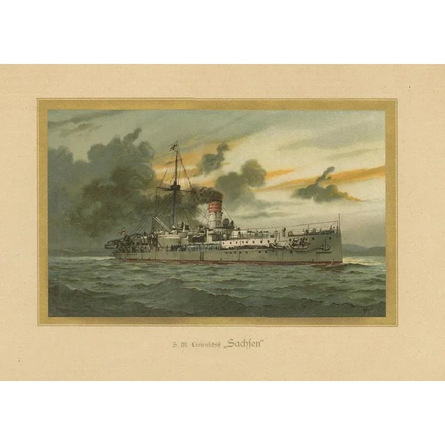H. Graf, SMS Sachsen, German Coastal Defense Ship, 1903, Chromolithograph For Sale - Image 4 of 6