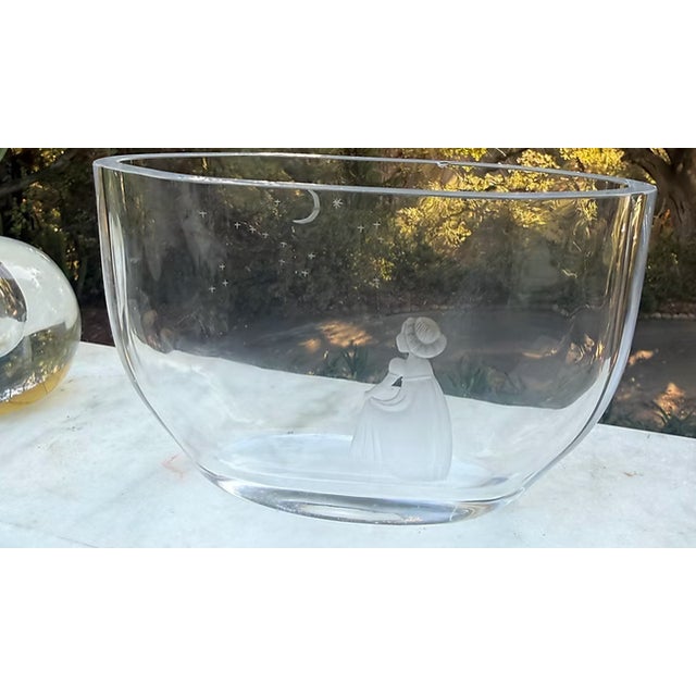 This is a vintage Orrefors "Wish to the Moon" Clear Lead Crystal Art Glass Vase designed by Edvin Öhrström with a motif by...