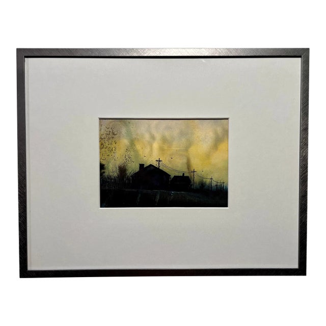 Original Vintage Watercolor Painting the Sunset For Sale
