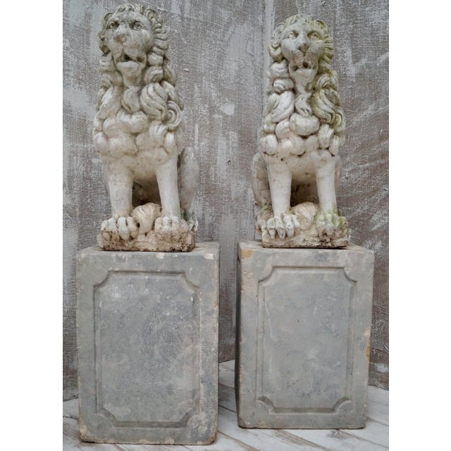 Proud Stone Cast French Sitting Lions, Set of 2 For Sale - Image 12 of 18