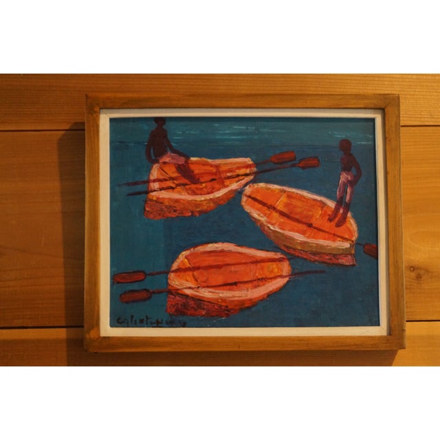 Calixte Henri Haitian Painting of Boys in Boats For Sale - Image 4 of 10