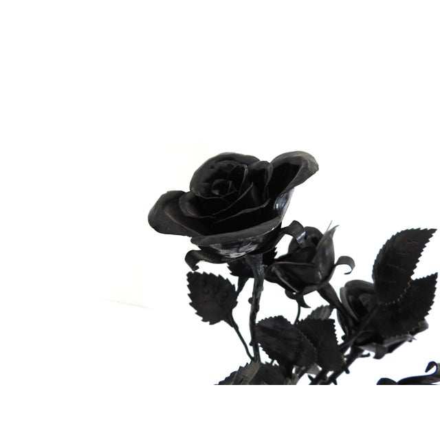 Metal Late 20th Century Avant-Garde Hand-Forged Wrought Iron Rose Sculpture & Textured Metal Vessel For Sale - Image 7 of 10