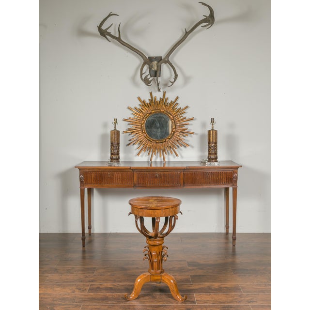 Mid 19th Century Biedermeier Period 1840s Austrian Walnut Guéridon with Star Inlay and Foliage For Sale - Image 5 of 11