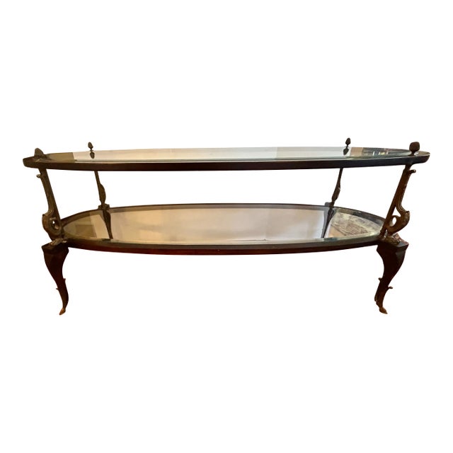 1940s Two-Tier Glass Coffee Table For Sale