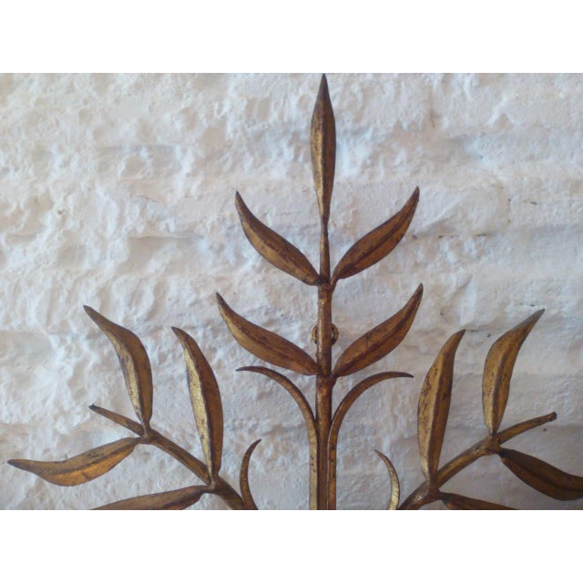 Golden Metal Floral Sconce, 1950s For Sale - Image 4 of 8