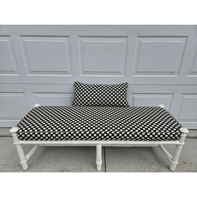 Mid 20th Century White and Black Rattan Bamboo and Reed Upholstered Bench For Sale - Image 5 of 18