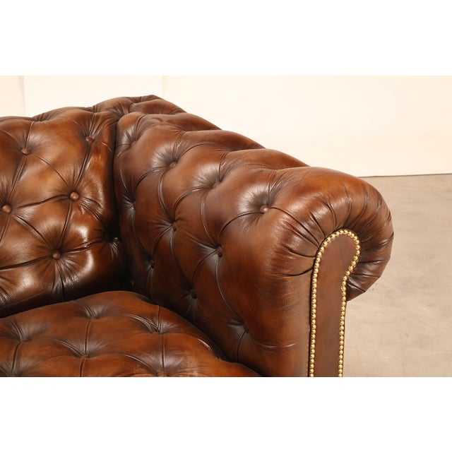 Early 21st Century Chesterfield Style Brown Tufted Leather Club Chair For Sale - Image 5 of 16