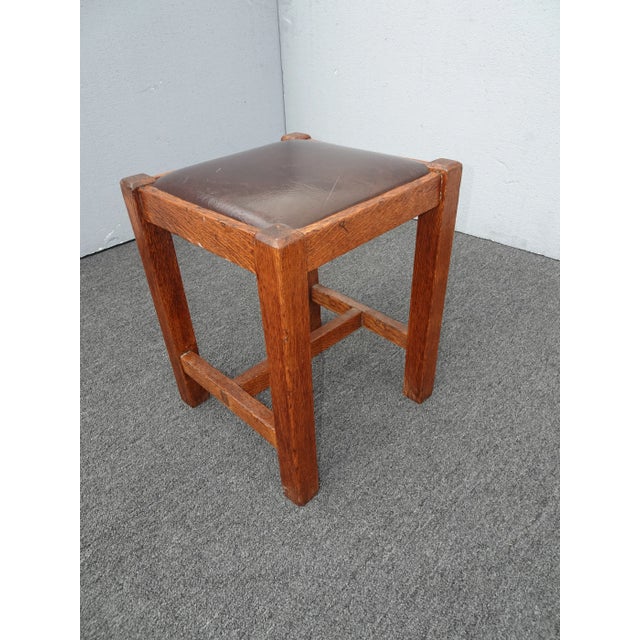 French Country Vintage French Country Mission Style Brown Stool Bench For Sale - Image 3 of 13