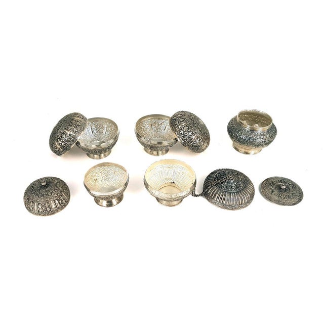 Indonesian Repoussé Silver Globular Vessels with Lids, Set of 5 For Sale - Image 4 of 6