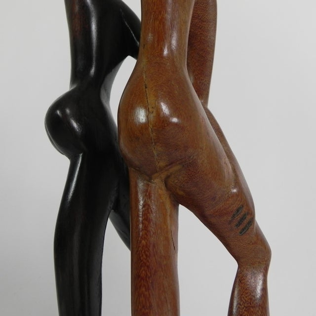Wooden Statue of Two People, 1950s For Sale - Image 3 of 16