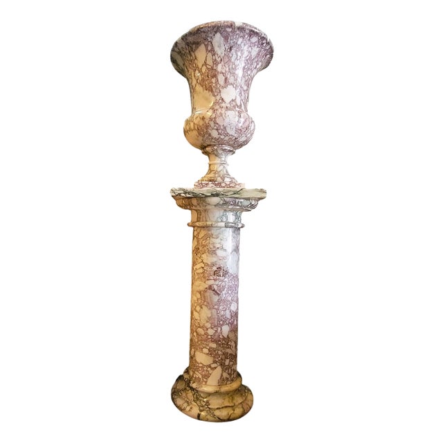Medici Vase on Marble Column, 1900s For Sale