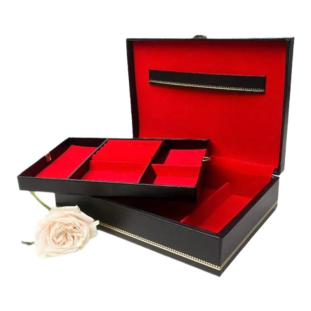 Vintage Buxton Black, Red and Gold Leatherette Men’s Valet Jewelry Box For Sale
