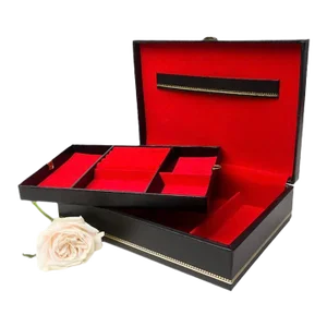 Vintage Buxton Black, Red and Gold Leatherette Men’s Valet Jewelry Box