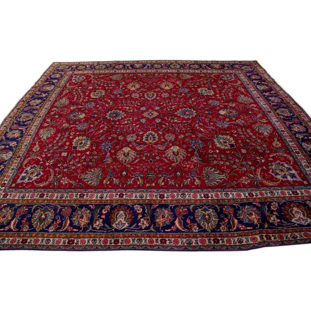 1960s 1960s Vintage Persian Tabriz Red Handmade Floral Wool Rug For Sale - Image 5 of 7