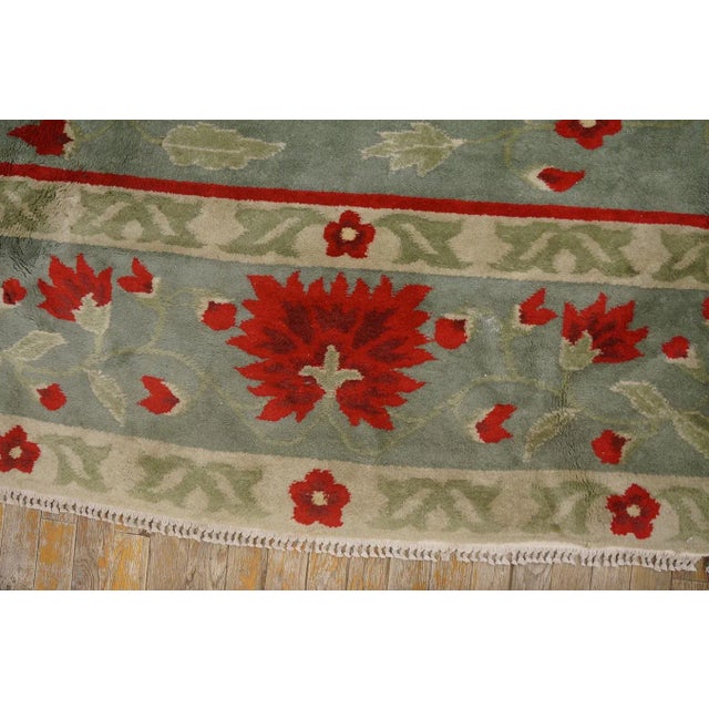Awesome Green Ground Color With Striking Red Flowers in a Floral Design Antique Chinese Art Deco Rug For Sale - Image 10 of 12