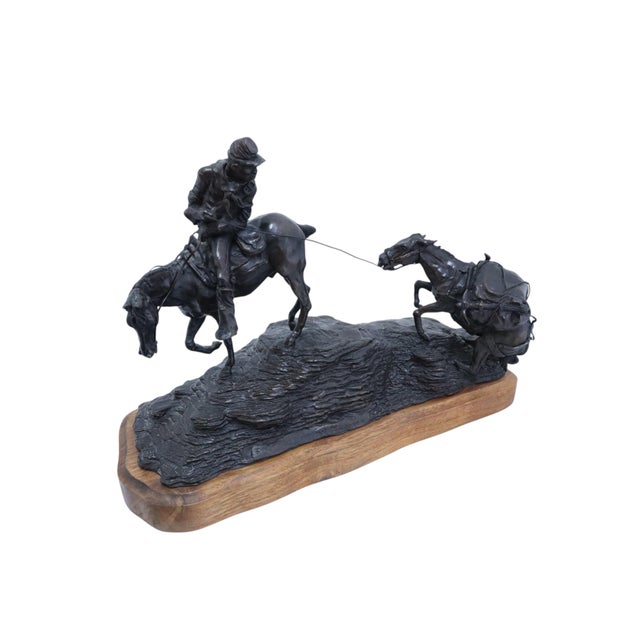 Wood Dan Huber "Fort Assiniboine Trooper" Western Bronze Sculpture For Sale - Image 7 of 11