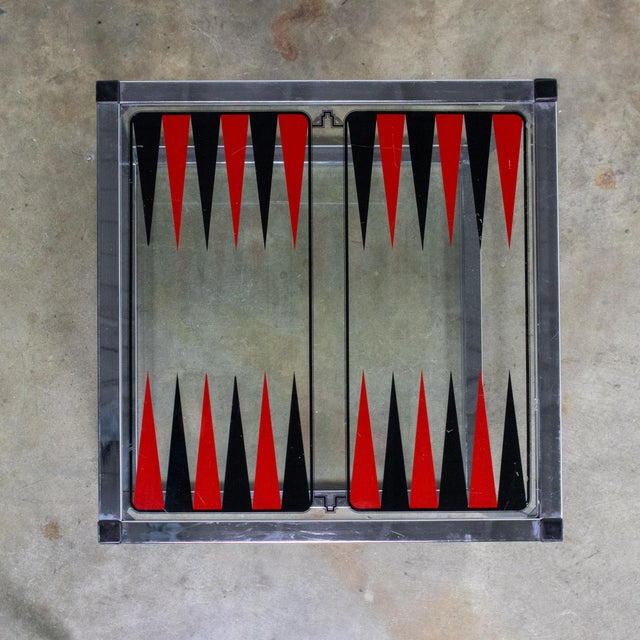 Mid-20th Century Mid Century Modern Game End or Side Table Chrome Cube Frame & Backgammon Glass Top For Sale - Image 11 of 18