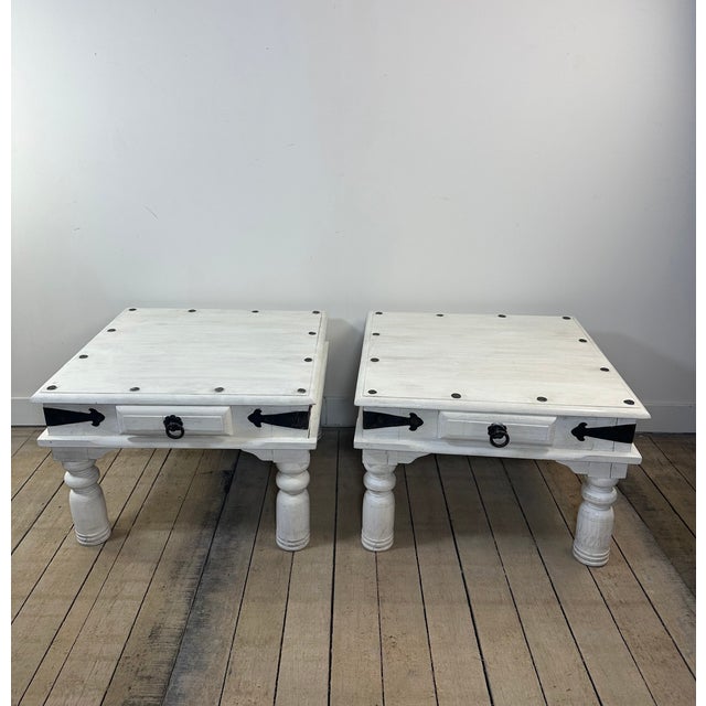 Coffee Tables in White-Washed Wood and Black Wrought Iron, 1990s, Set of 2 For Sale - Image 12 of 12