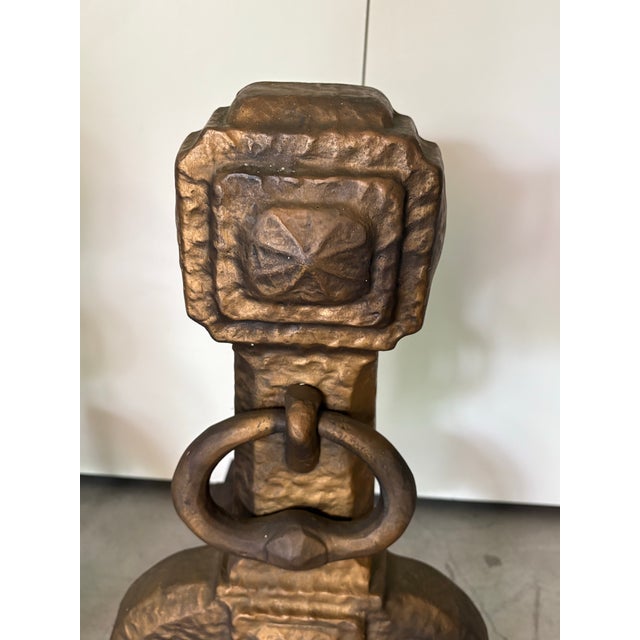 Early 20th Century Antique Cahill Gold Bronze Spanish Mission Fireplace Andirons - a Pair For Sale - Image 5 of 7