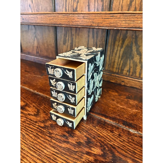 Asian Mid 20th Century Decorative Mini Drawer Chest With Butterfly Motifs For Sale - Image 3 of 4