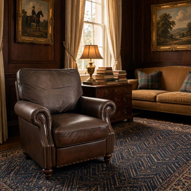 Enjoy the rich comfort and beauty of this Bernhardt leather reclining club chair, similar to Restoration Hardware or Ralph...