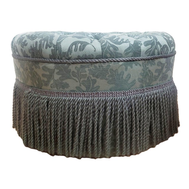 Vintage Upholstered American Modern Round Tufted Bench Poof Ottoman For Sale - Image 4 of 12