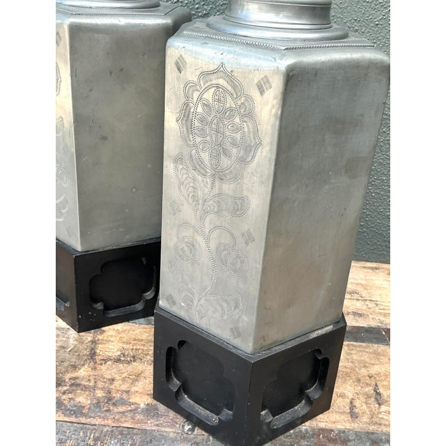 Vintage Etched Metal Lamps - A Pair For Sale - Image 4 of 12