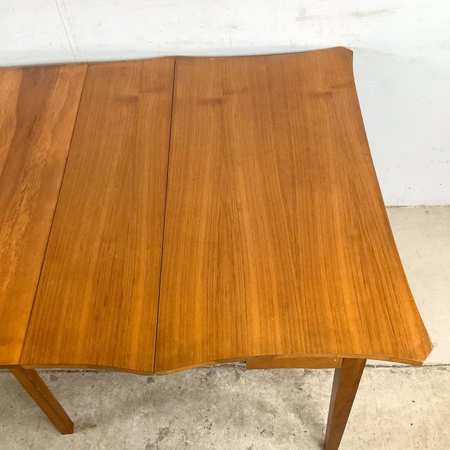 Brown Vintage Mid-Century Console to Dining Table With Scalloped Top & Brass Sabots, 21”–78”, 1960s For Sale - Image 8 of 18