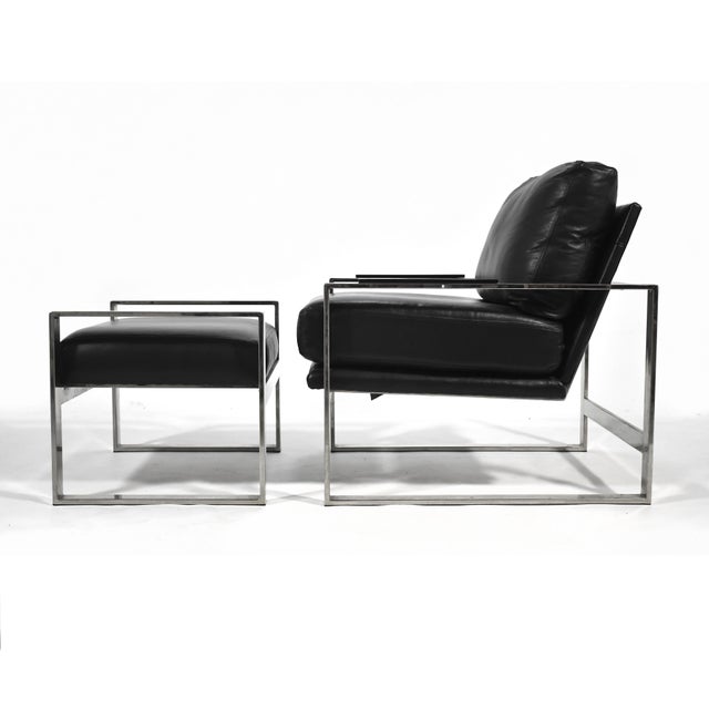 Mid 20th Century Chrome Frame Lounge Chair & Ottoman in the Manner of Milo Baughman For Sale - Image 5 of 9