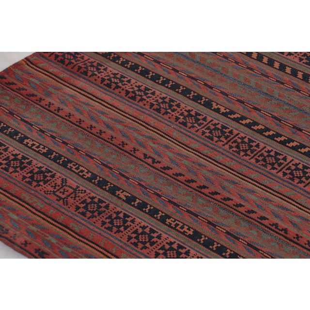Vintage Persian Tribal Square Kilim, Red & Teal Geometric Stripes - Rug & Kilim For Sale - Image 9 of 10