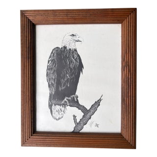 Signed Dick Ayre Bald Eagle Wildlife Print in Rustic Wood Frame, Circa 1992 For Sale