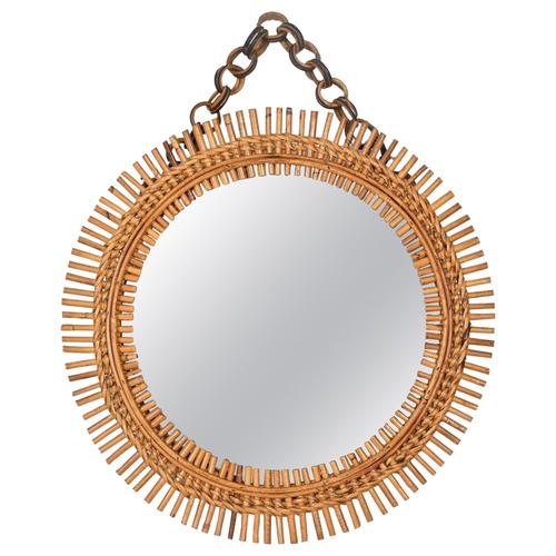 Round Rattan and Bambo Mirror with Chain attributed to Franco Albini, Italy, 1960s For Sale - Image 13 of 13